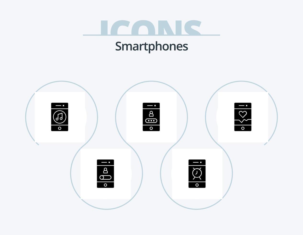 smartphones glyph icoon pak 5 icoon ontwerp. veiligheid. op slot doen. telefoon. toegang. speler vector