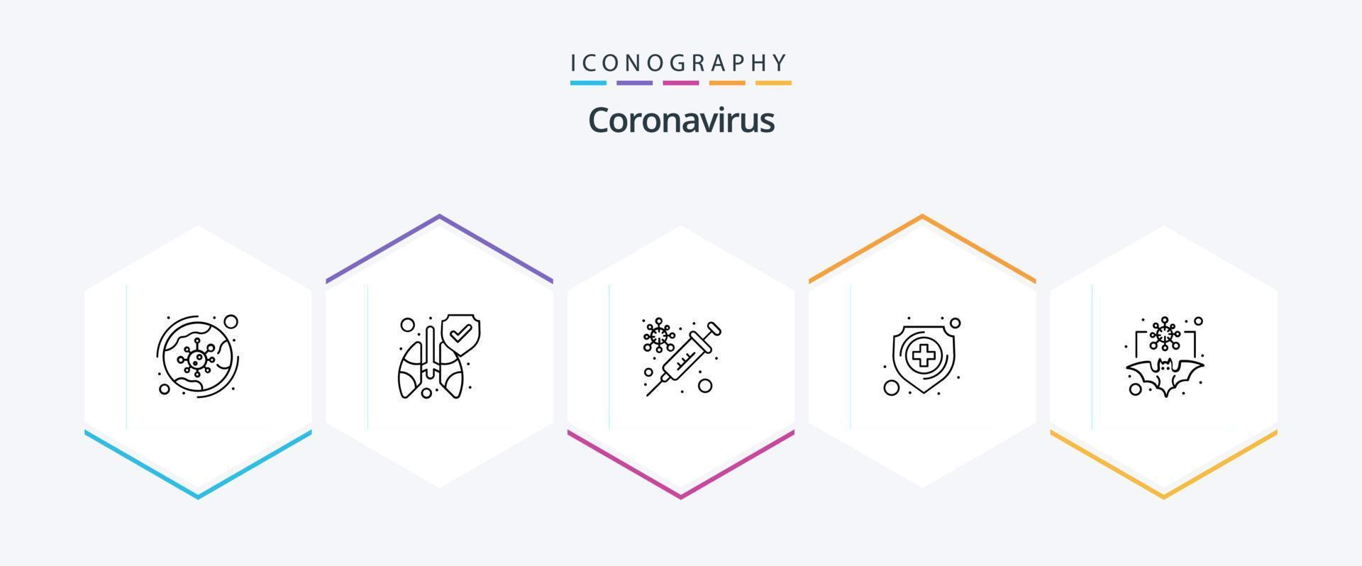 coronavirus 25 lijn icoon pak inclusief coronavirus. knuppel. bescherming. schild. gezondheidszorg vector