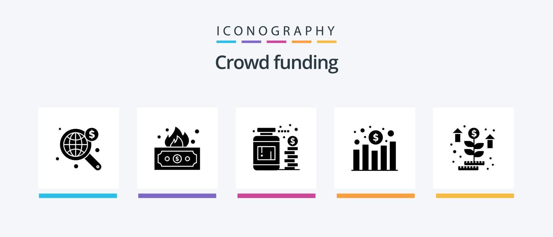 crowdfunding glyph 5 icoon pak inclusief geld. omzet. munteenheid. winst. grafiek. creatief pictogrammen ontwerp vector