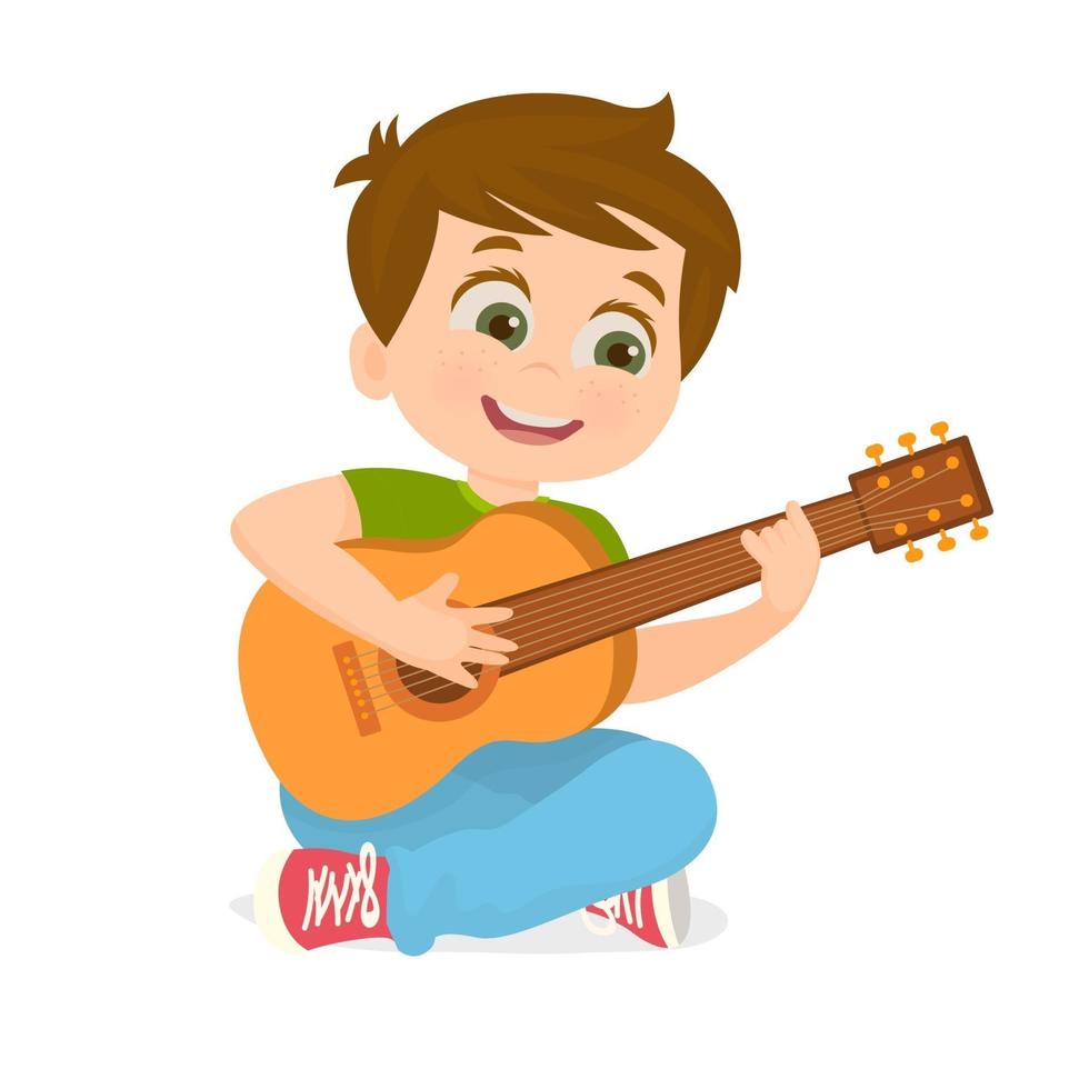 jongen gitaar spelen vector