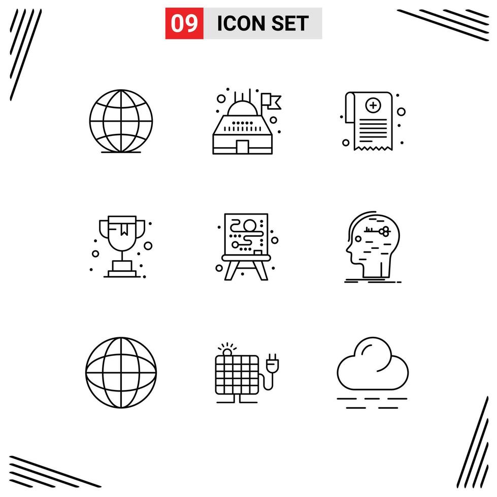 voorraad vector icoon pak van 9 lijn tekens en symbolen voor hack werkwijze voorschrift creatief trofee bewerkbare vector ontwerp elementen