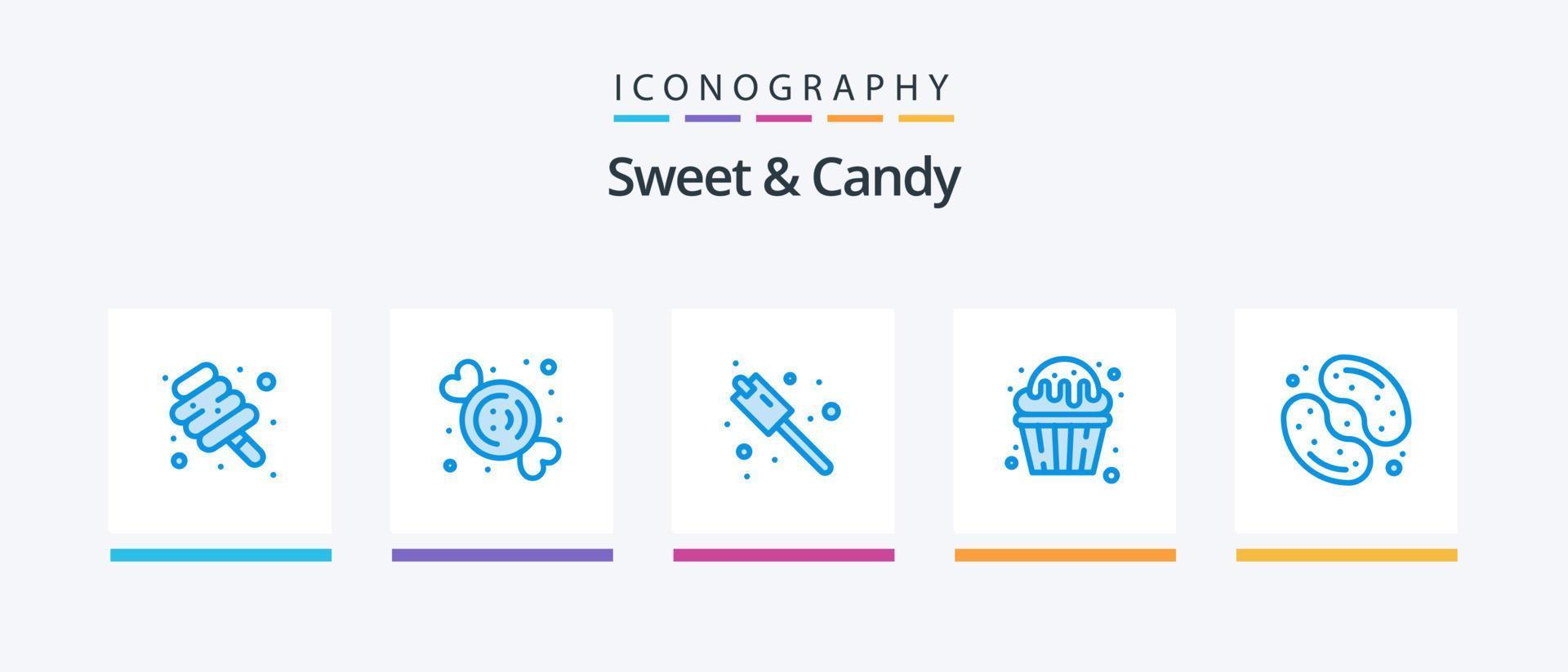 zoet en snoep blauw 5 icoon pak inclusief nagerecht. snoepgoed. camping. muffin. nagerecht. creatief pictogrammen ontwerp vector