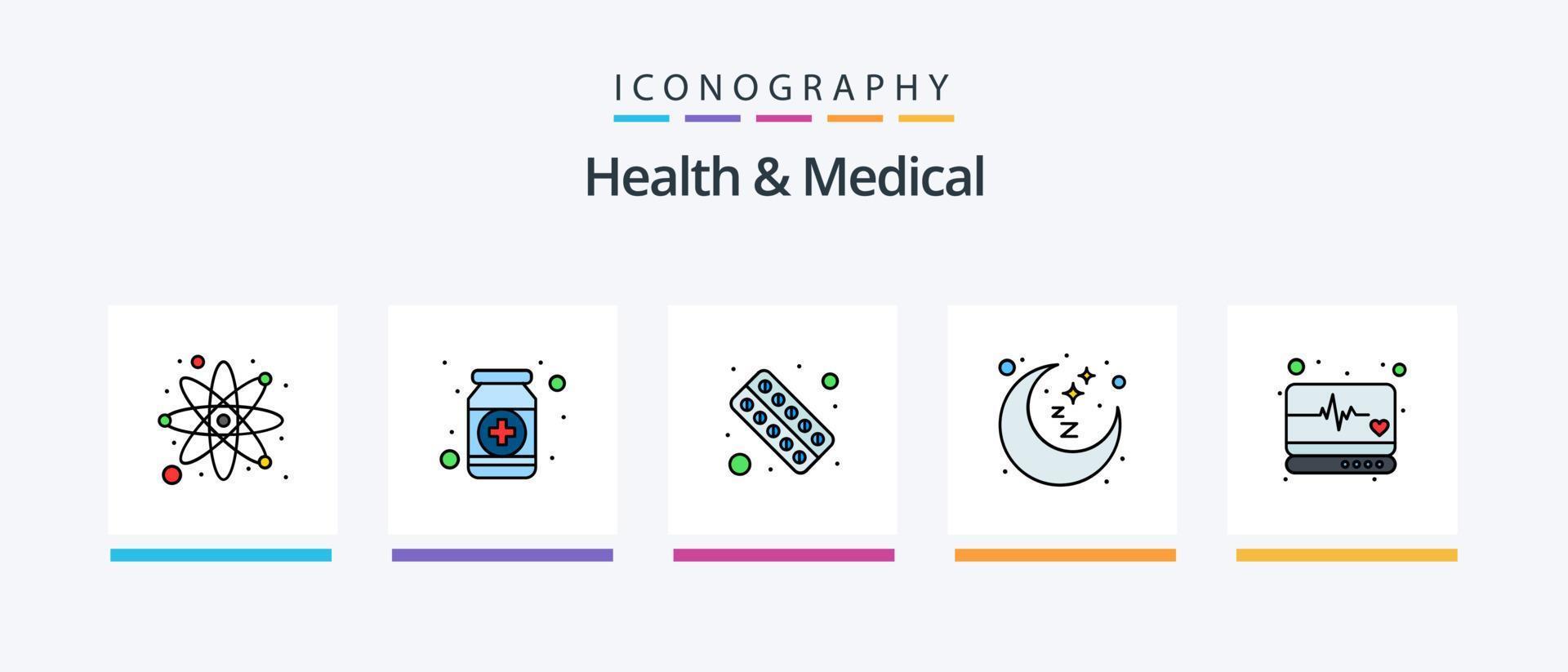 Gezondheid en medisch lijn gevulde 5 icoon pak inclusief laboratorium. lichaam gebouw. maan. spier. arm. creatief pictogrammen ontwerp vector