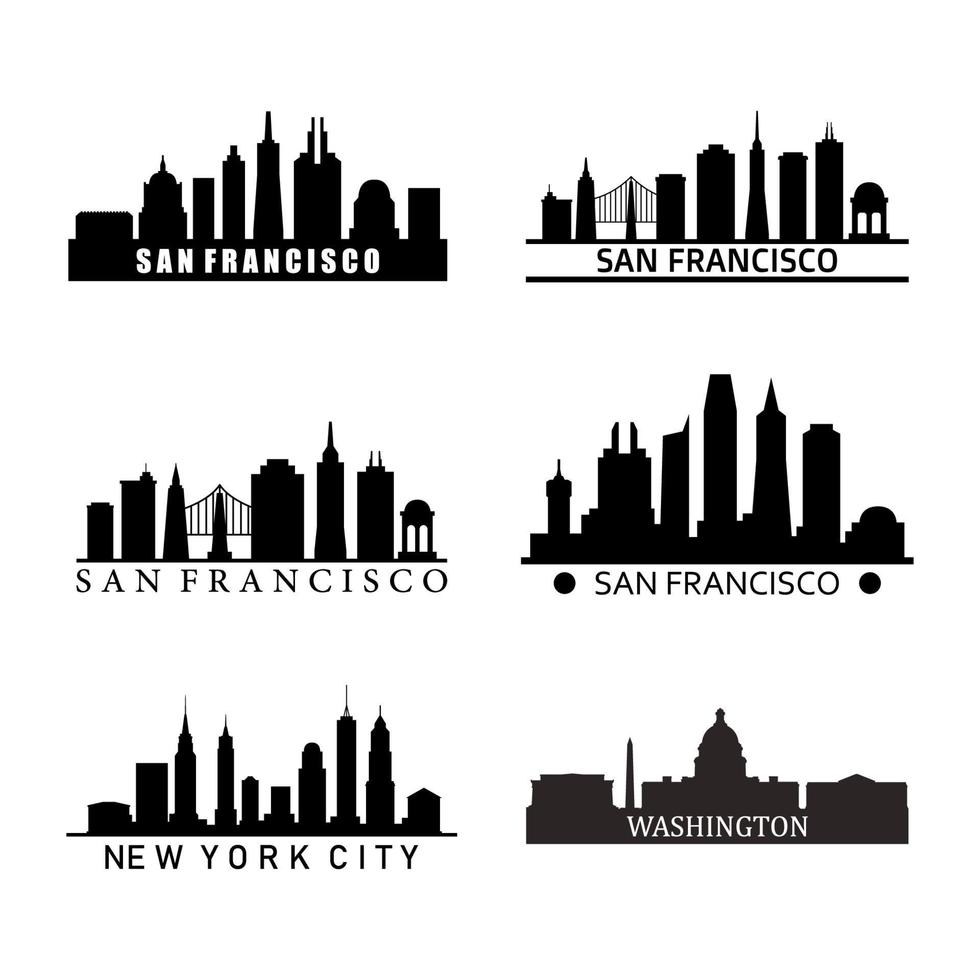 set van ons stad skylines op witte achtergrond vector