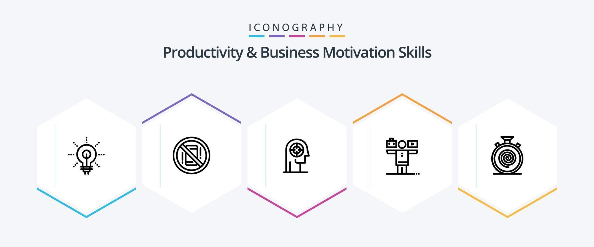 produktiviteit en bedrijf motivatie vaardigheden 25 lijn icoon pak inclusief Speel. evenwicht. uit. menselijk. focus vector