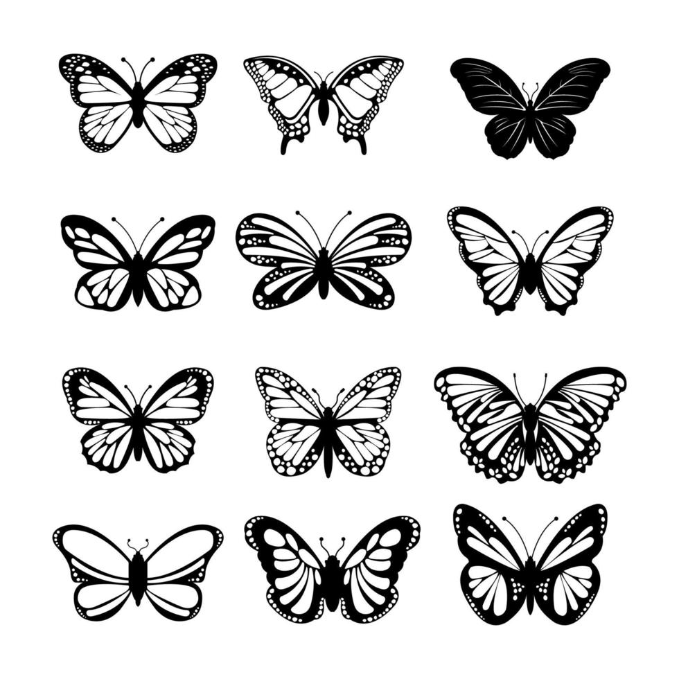 set vlinder op witte achtergrond vector