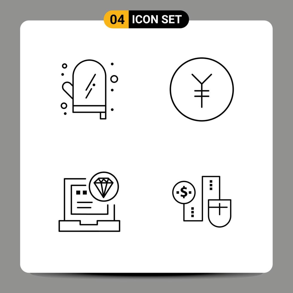 modern reeks van 4 gevulde lijn vlak kleuren en symbolen zo net zo Koken code keuken yen ontwikkelen bewerkbare vector ontwerp elementen
