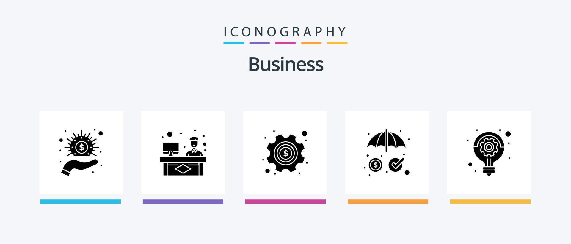 bedrijf glyph 5 icoon pak inclusief plan. bescherming. versnelling. veiligheid. verzekering. creatief pictogrammen ontwerp vector