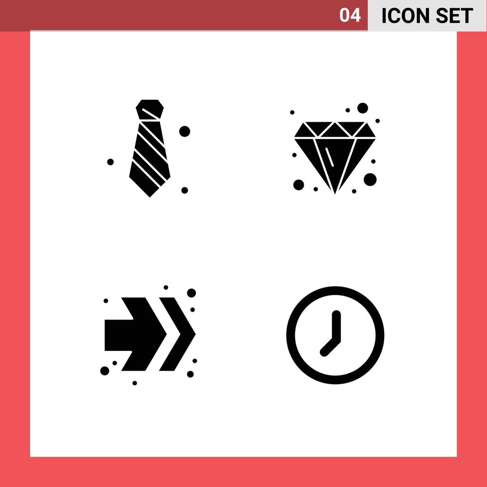 4 gebruiker koppel solide glyph pak van modern tekens en symbolen van kleding snel vooruit stropdas diamant klok bewerkbare vector ontwerp elementen