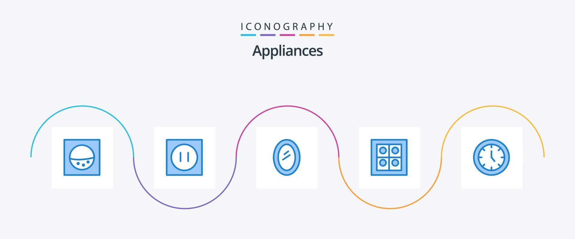 huishoudelijke apparaten blauw 5 icoon pak inclusief tijd. meubilair. huis. klok. keuken vector