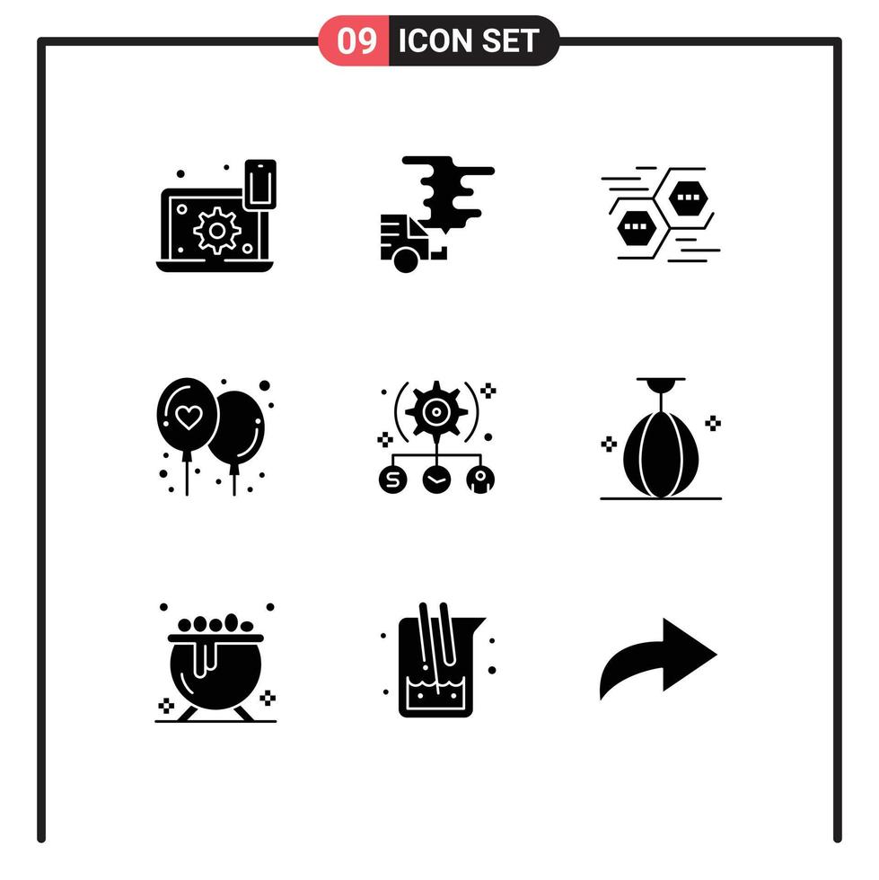 pictogram reeks van 9 gemakkelijk solide glyphs van liefde vieren genegenheid gas- digitaal gegevens bewerkbare vector ontwerp elementen