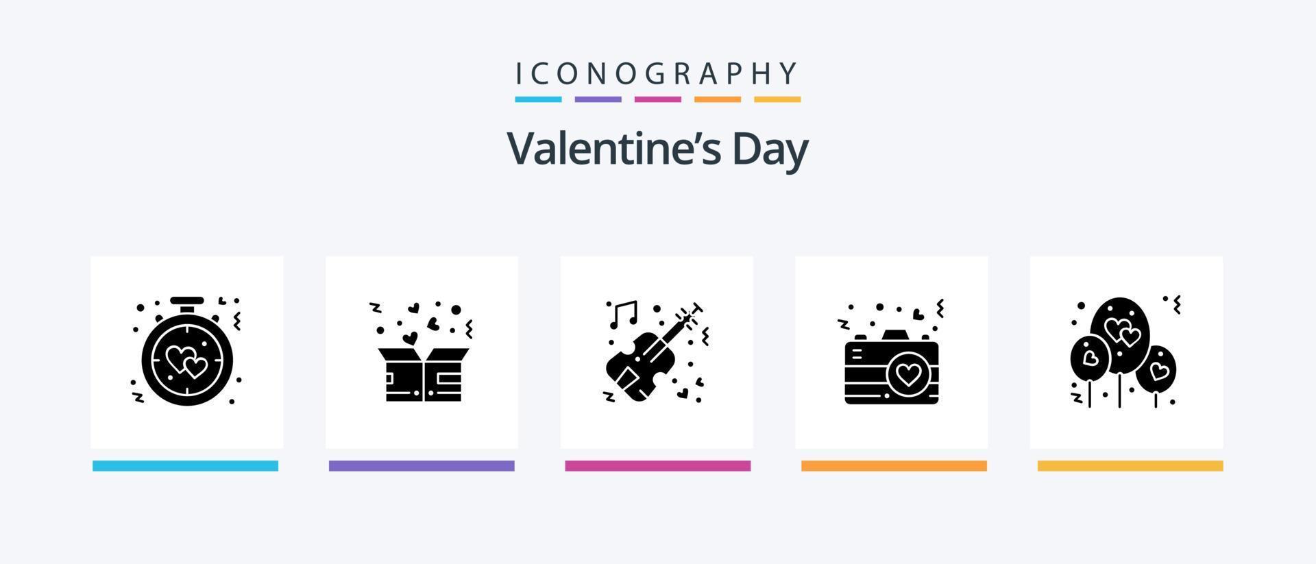 valentijnsdag dag glyph 5 icoon pak inclusief romantiek. hart. hart. camera. viool. creatief pictogrammen ontwerp vector