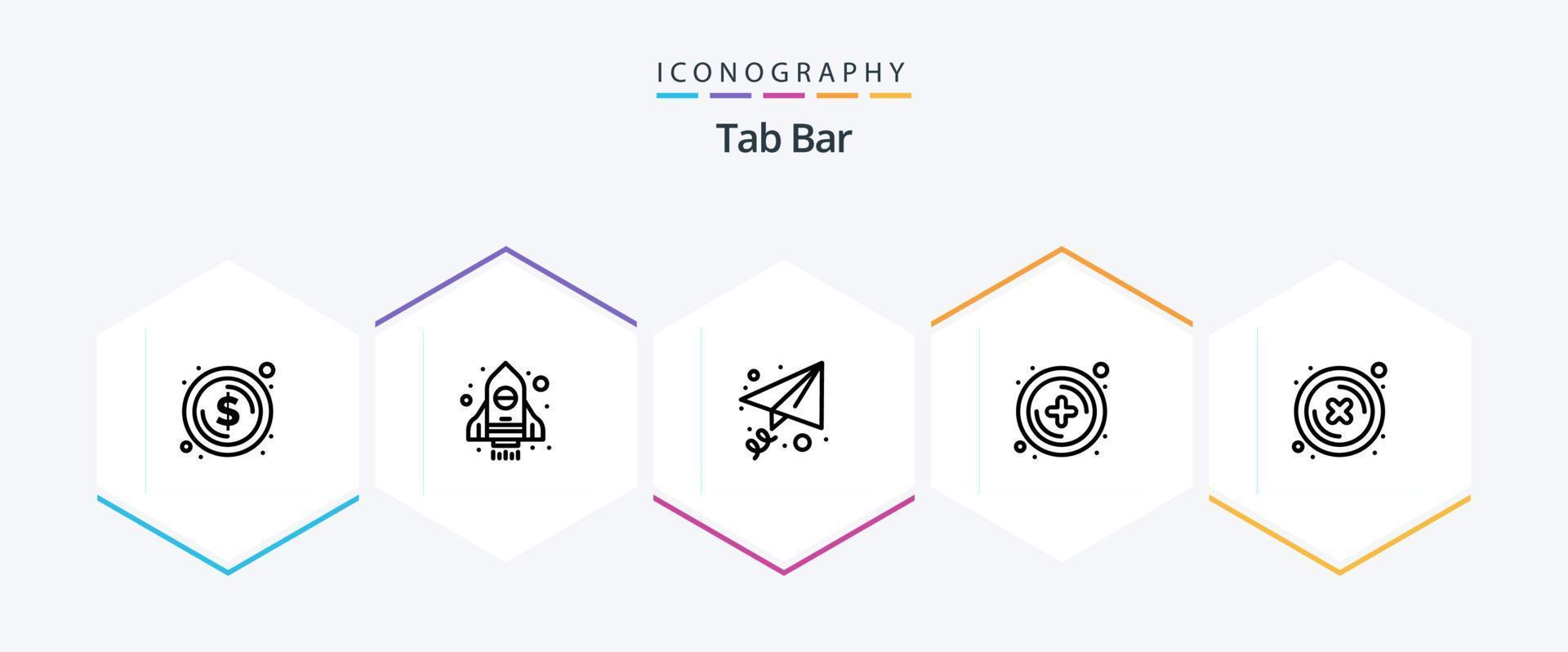 tab bar 25 lijn icoon pak inclusief . verwijderen. bericht. kruis. plus vector