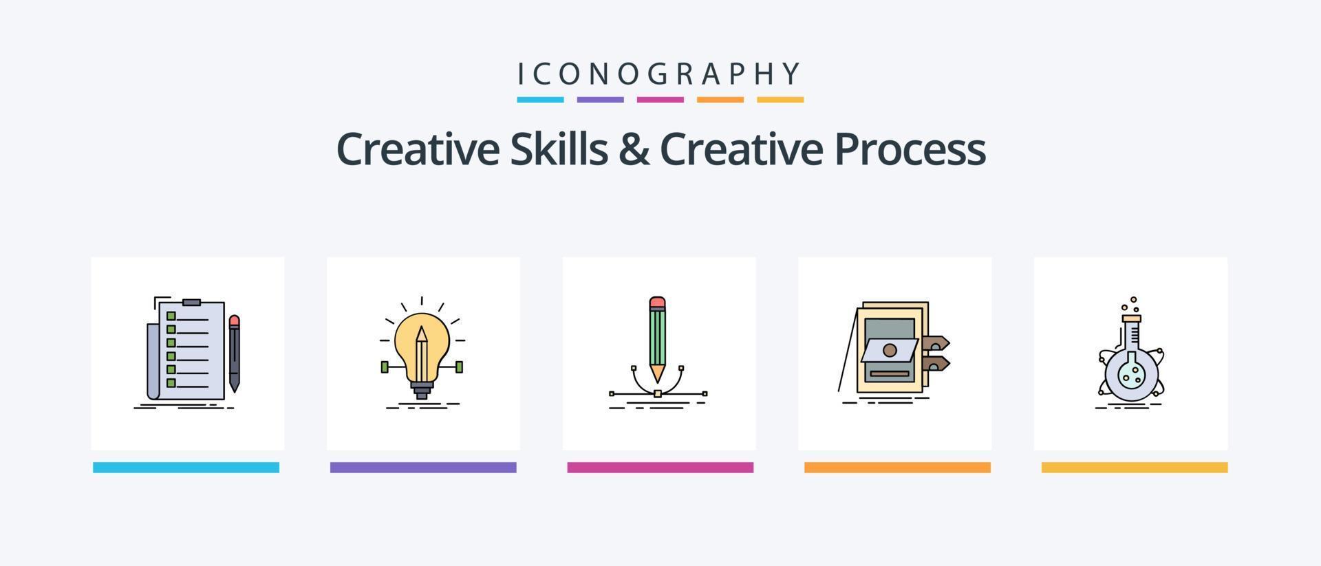 creatief vaardigheden en creatief werkwijze lijn gevulde 5 icoon pak inclusief creatief. logo. kompas. opening. vastleggen. creatief pictogrammen ontwerp vector
