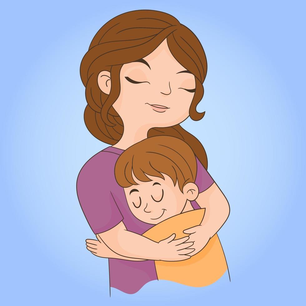 zoon knuffelen moeder vector