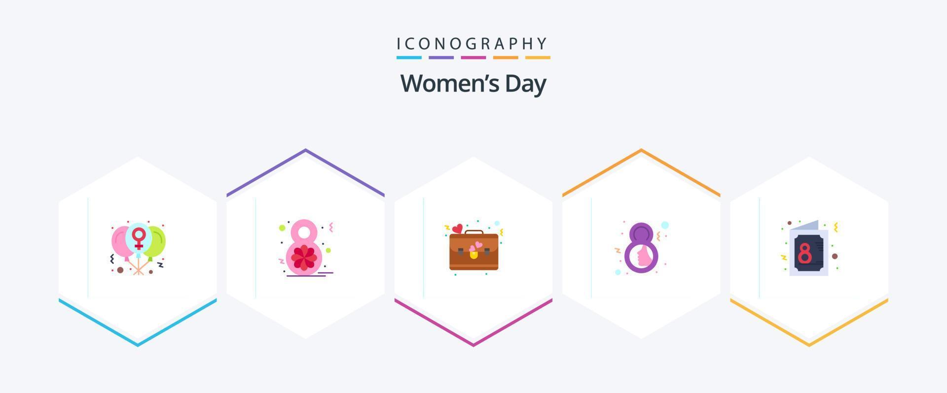 vrouwen dag 25 vlak icoon pak inclusief gezicht. vrouw. vieren. acht. liefde vector