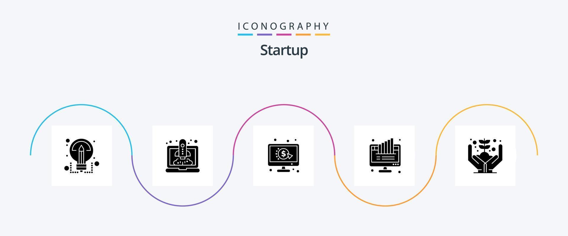 opstarten glyph 5 icoon pak inclusief groei. monitor. Klik. computer. diagram vector