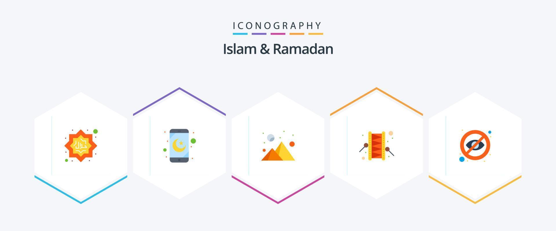 Islam en Ramadan 25 vlak icoon pak inclusief Gesloten. trommelaar. bewolkt. Ramadan. bedug vector