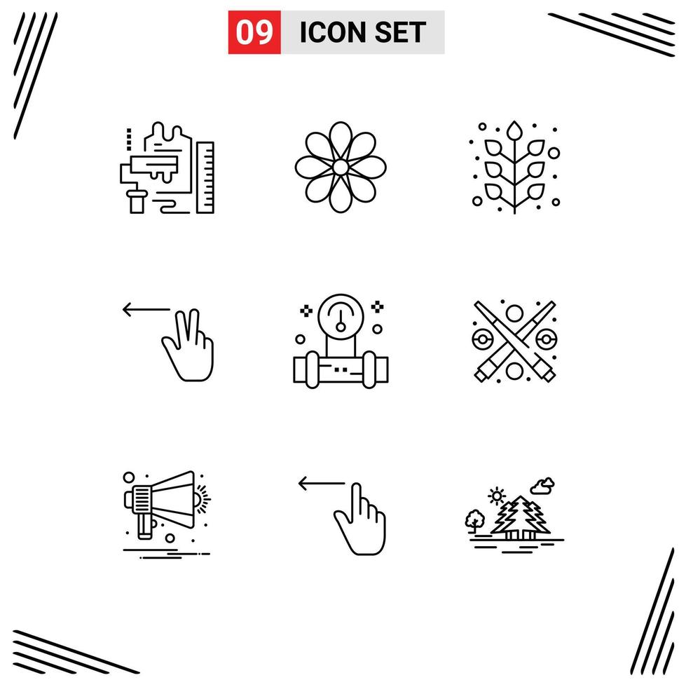 voorraad vector icoon pak van 9 lijn tekens en symbolen voor manometer gebaar bloem vingers blad bewerkbare vector ontwerp elementen