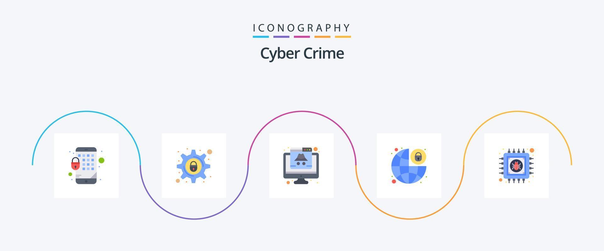 cyber misdrijf vlak 5 icoon pak inclusief . hangslot. misdrijf. op slot doen. vector