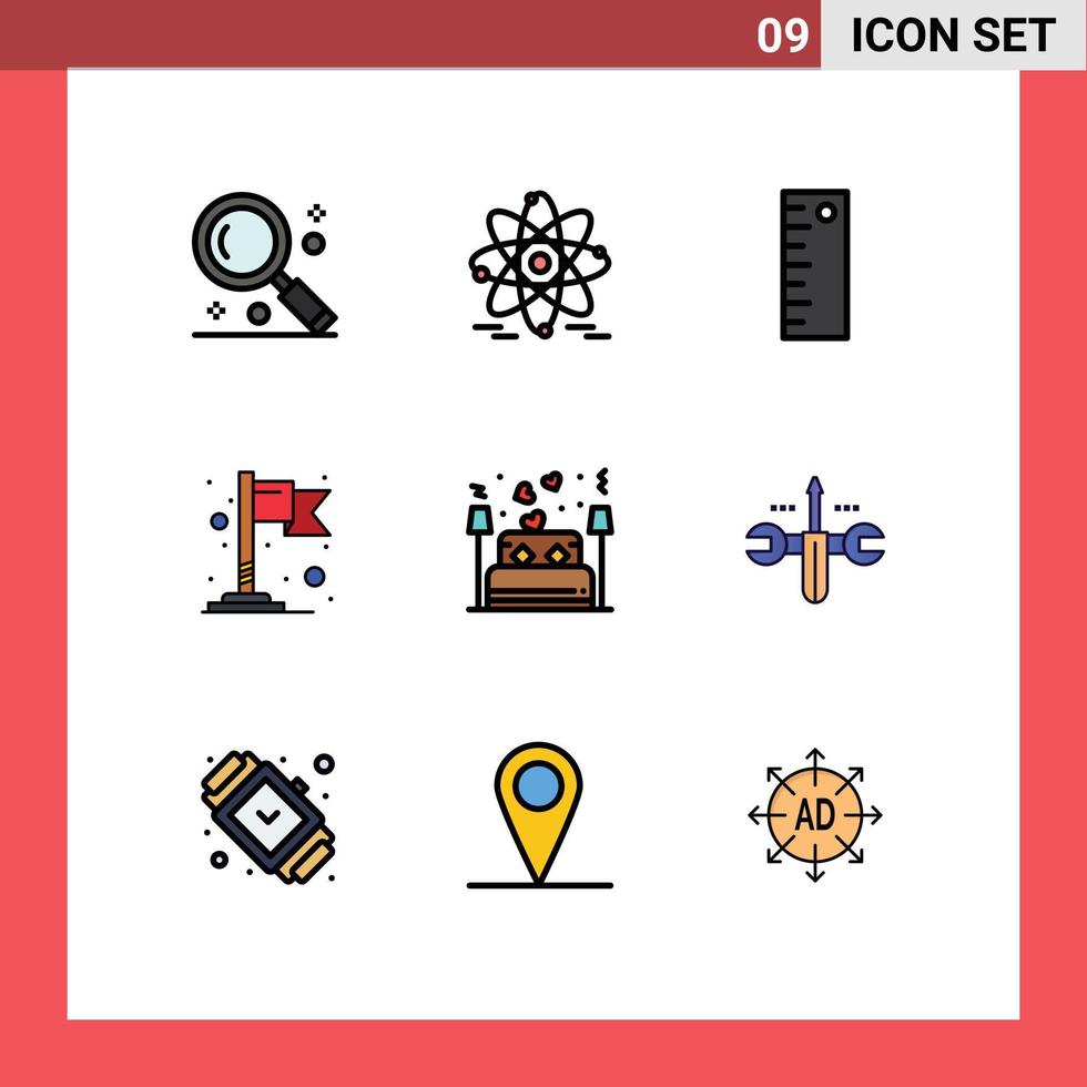 reeks van 9 modern ui pictogrammen symbolen tekens voor minnaar paar ontwerp bed plaats bewerkbare vector ontwerp elementen