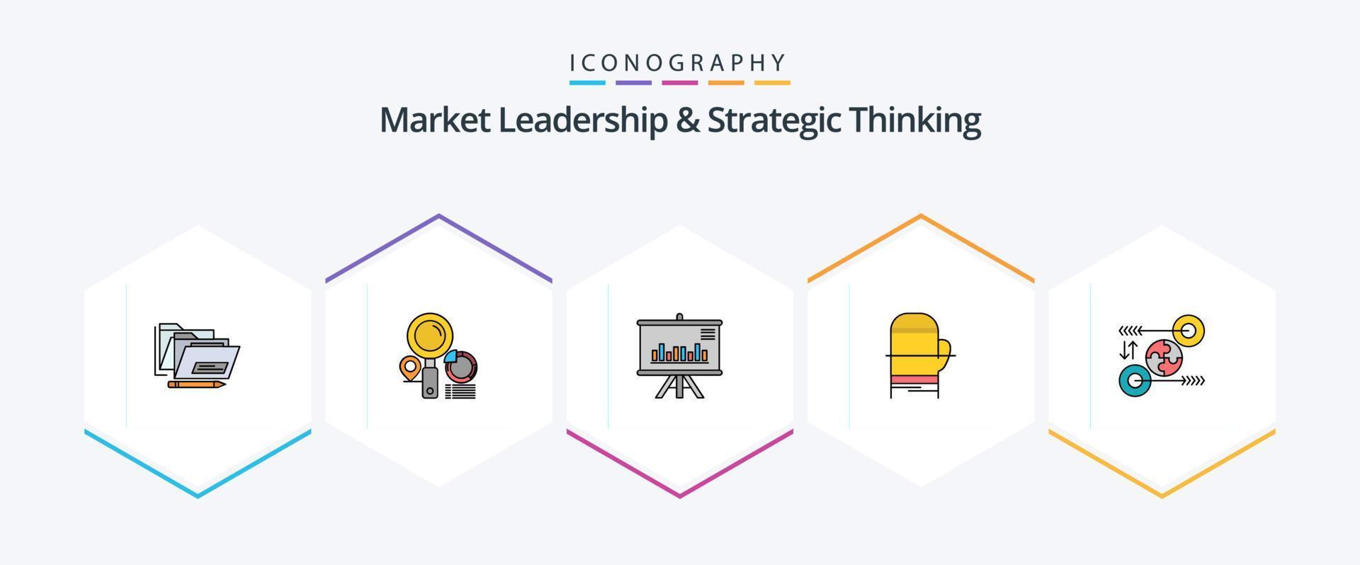 markt leiderschap en strategisch denken 25 gevulde lijn icoon pak inclusief koud. magnetron. handschoen. bedrijf vector