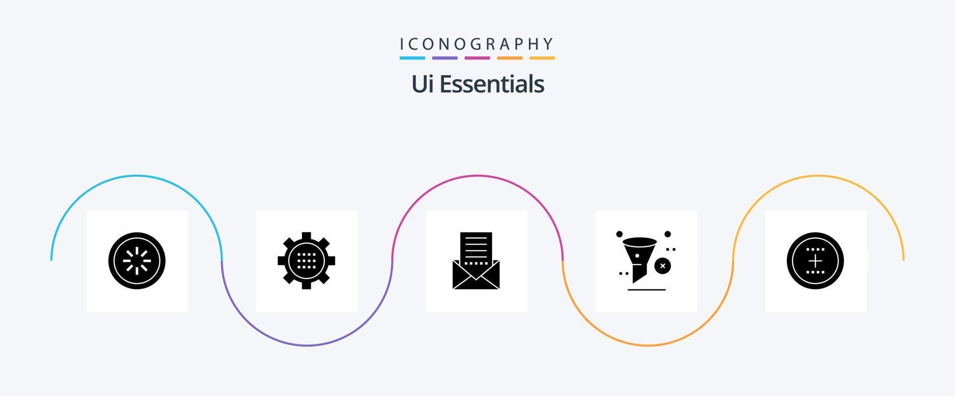 ui essentials glyph 5 icoon pak inclusief filter. verwijderen. opties. brief. envelop vector