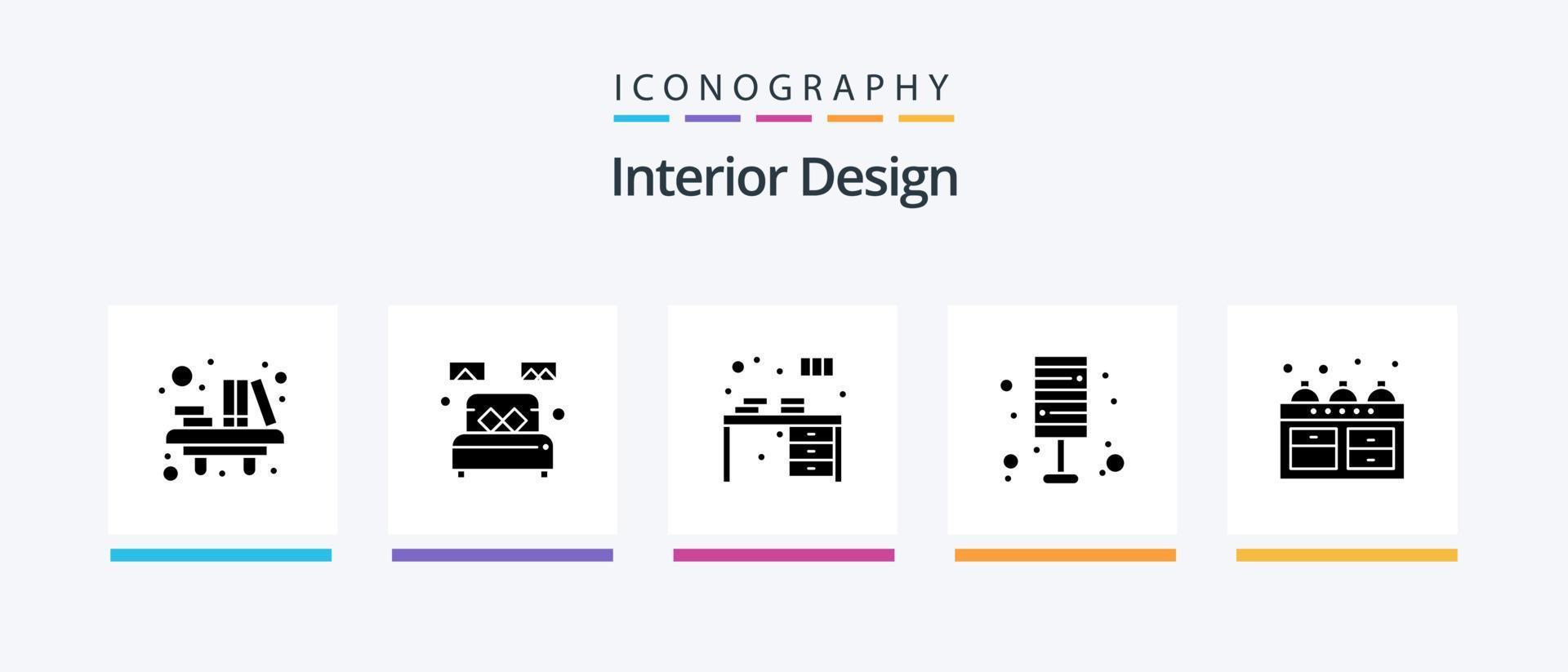 interieur ontwerp glyph 5 icoon pak inclusief meubilair. licht. slaap. versieren. boek. creatief pictogrammen ontwerp vector