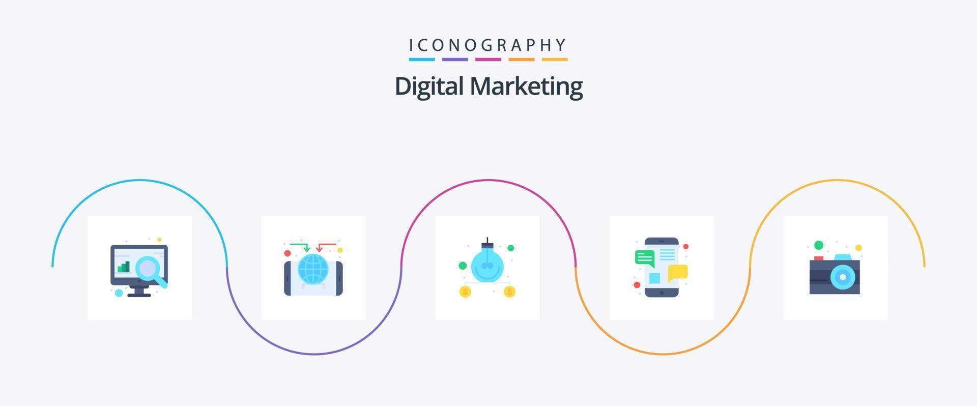 digitaal afzet vlak 5 icoon pak inclusief camera. telefoon. bedrijf. bericht. babbelen vector