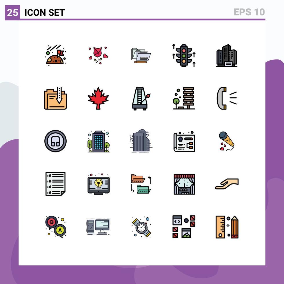 mobiel koppel gevulde lijn vlak kleur reeks van 25 pictogrammen van gebouw adres het dossier server roede bewerkbare vector ontwerp elementen