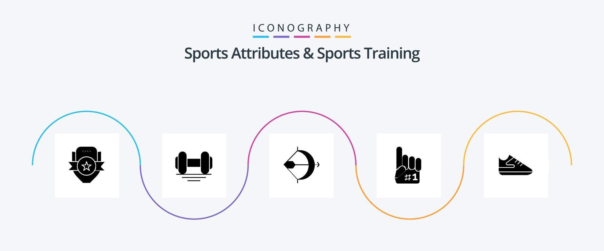 sport- attributen en sport- opleiding glyph 5 icoon pak inclusief sport. vinger. tillen. fanaticus. boog vector