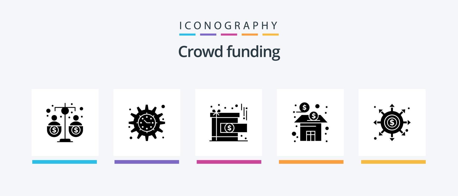 crowdfunding glyph 5 icoon pak inclusief voorraad. financiën. project doel. bedrijf. beloning. creatief pictogrammen ontwerp vector