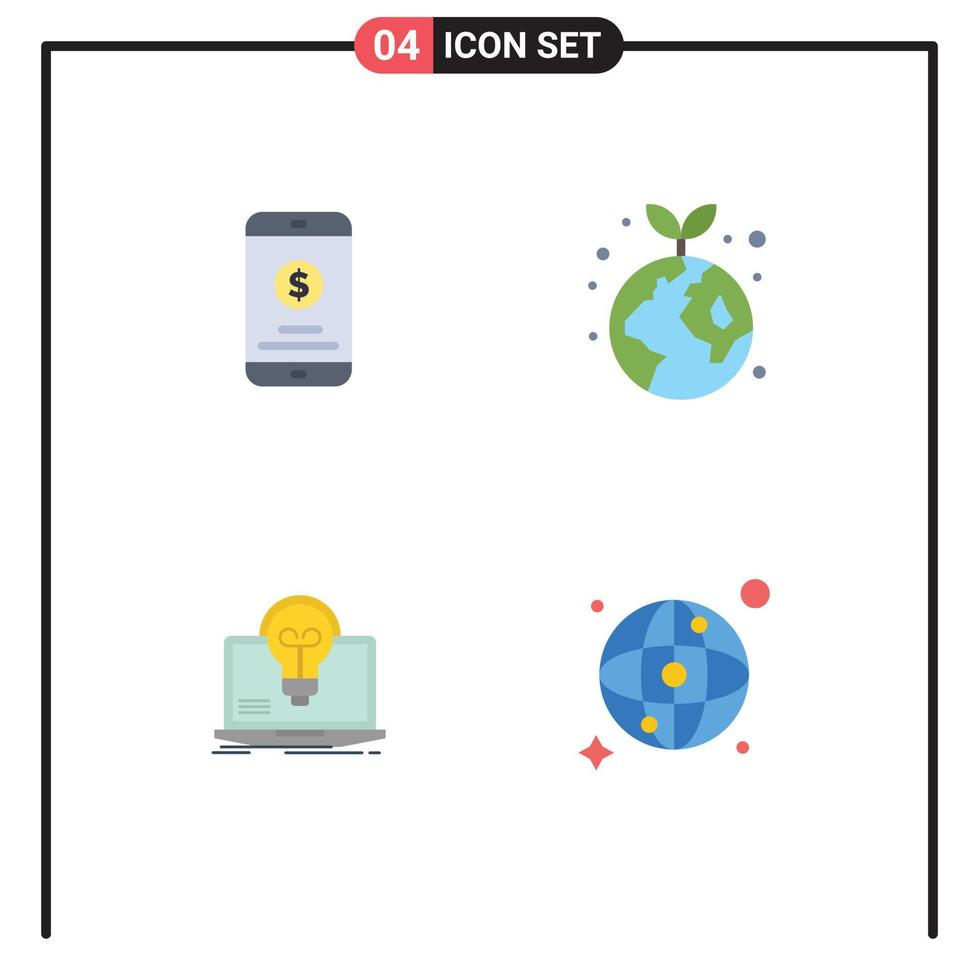 4 vlak icoon concept voor websites mobiel en apps mobiel succes geld globaal scherm bewerkbare vector ontwerp elementen