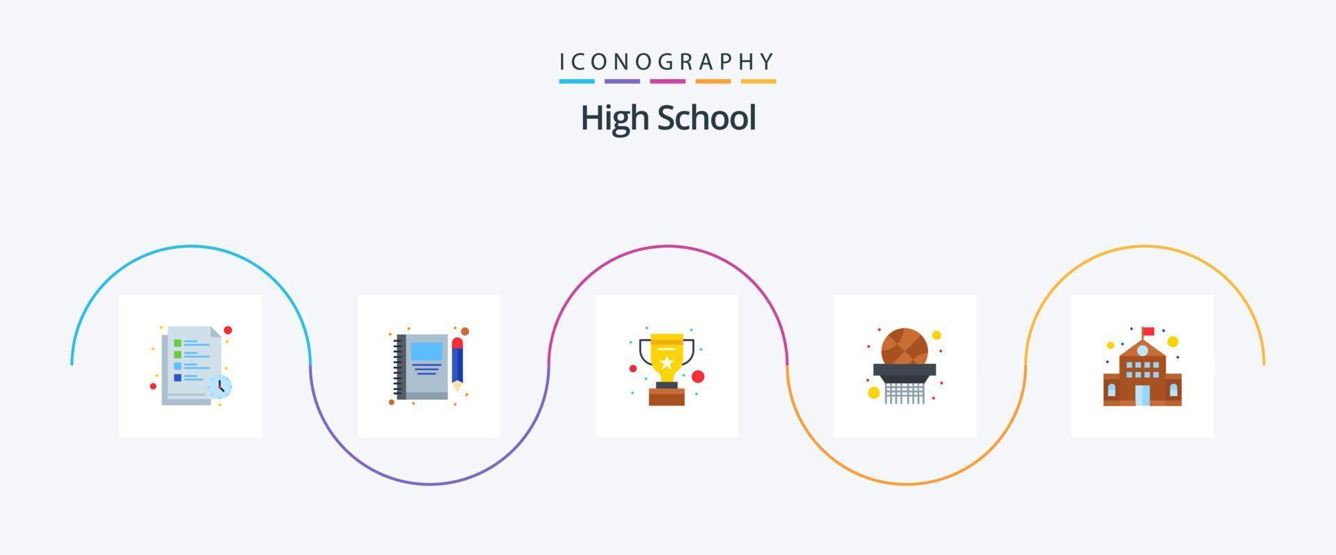 hoog school- vlak 5 icoon pak inclusief onderwijs. mand netto. schrijven. sport. beloning vector