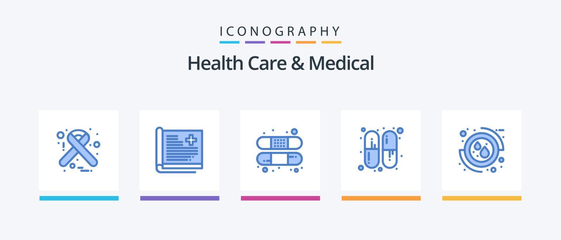 Gezondheid zorg en medisch blauw 5 icoon pak inclusief Gezondheid. pillen. medisch. geneesmiddel. behandeling. creatief pictogrammen ontwerp vector