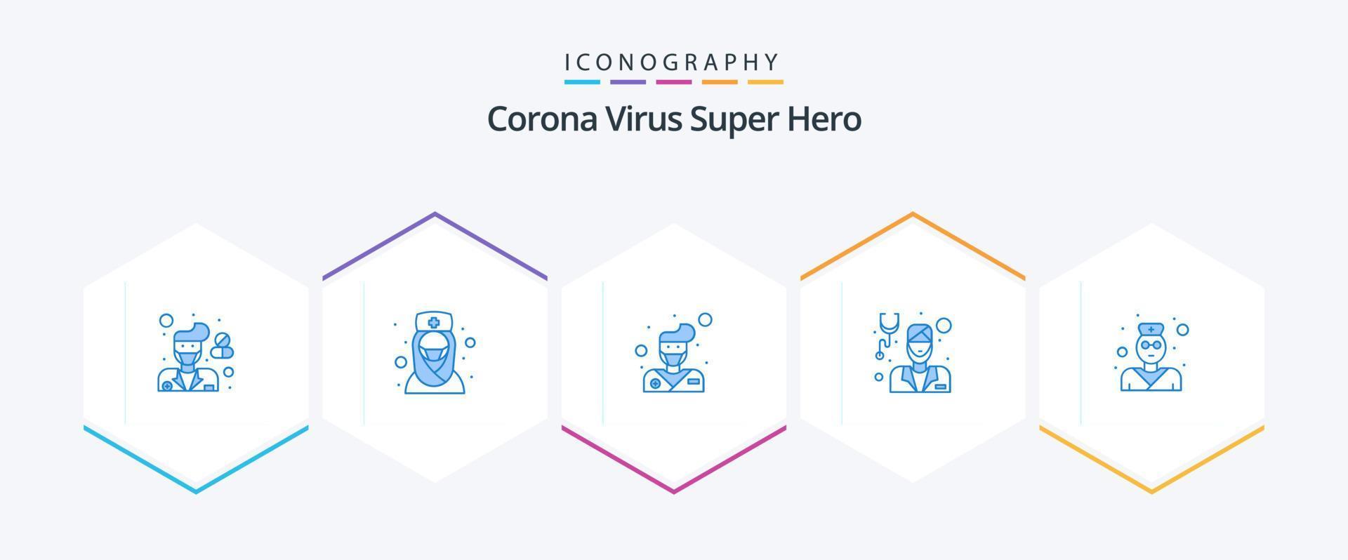 corona virus super held 25 blauw icoon pak inclusief dokter. mannetje. mannetje. dokter. baard vector