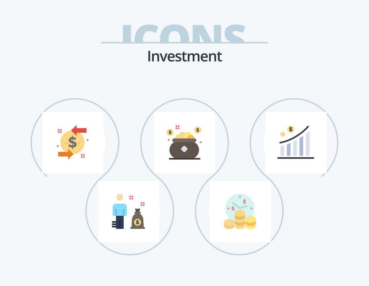 investering vlak icoon pak 5 icoon ontwerp. grafiek. besparing. terugboeking. opslaan. investering vector