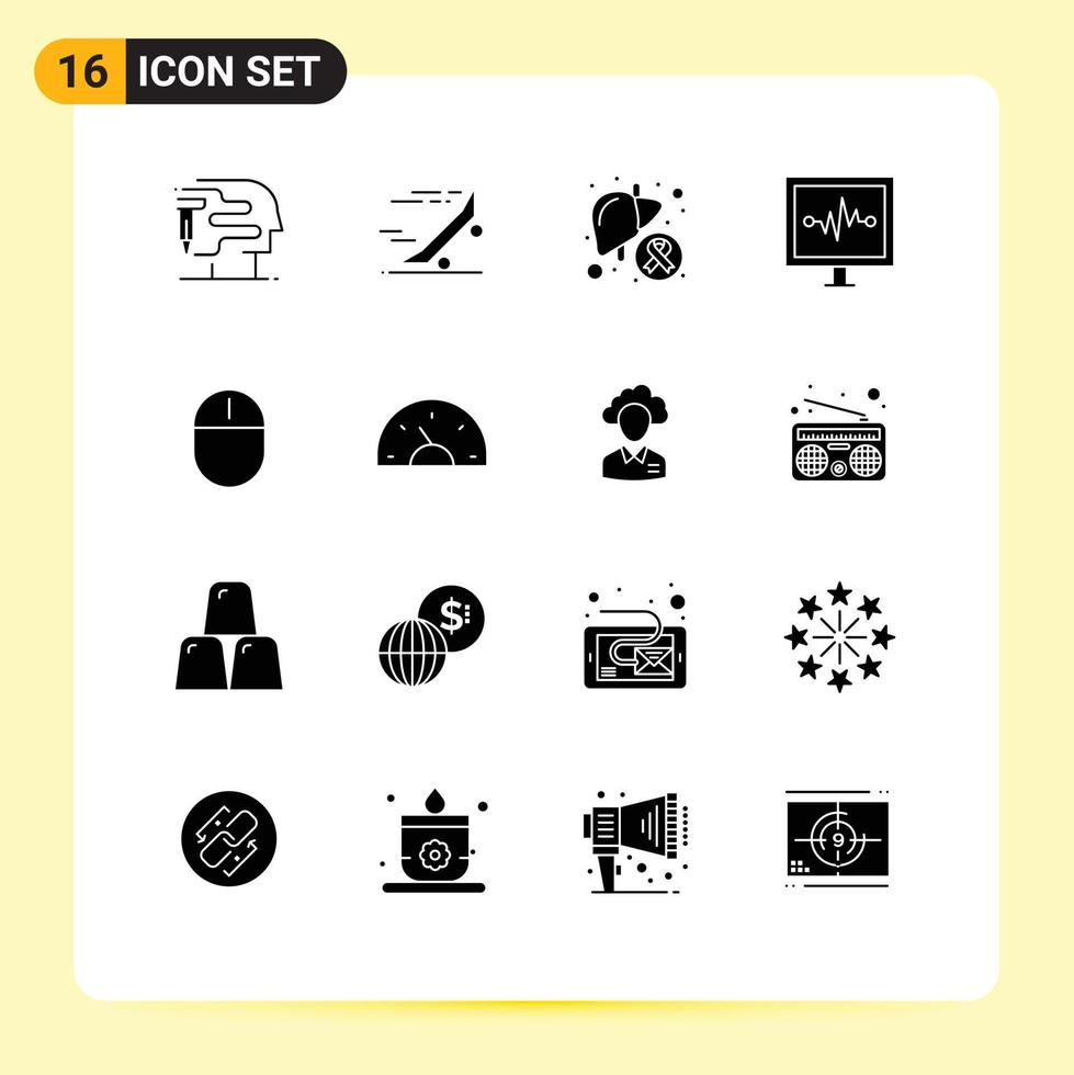 pictogram reeks van 16 gemakkelijk solide glyphs van computers pulse kanker levenslijn ziek bewerkbare vector ontwerp elementen