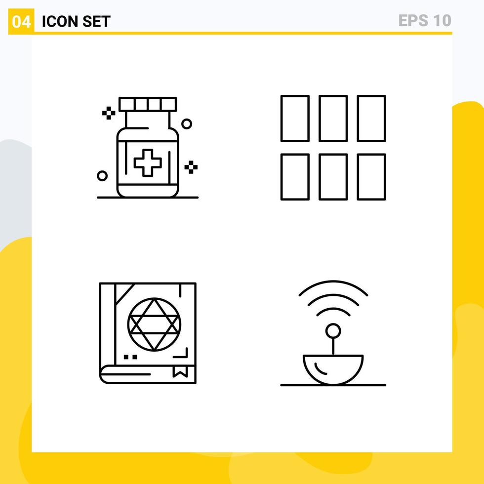 modern reeks van 4 gevulde lijn vlak kleuren pictogram van zorg boek medisch kader magie bewerkbare vector ontwerp elementen