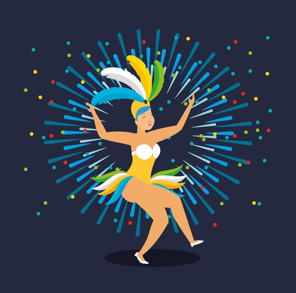 braziliaans meisje in een carnaval kostuum dansen vector