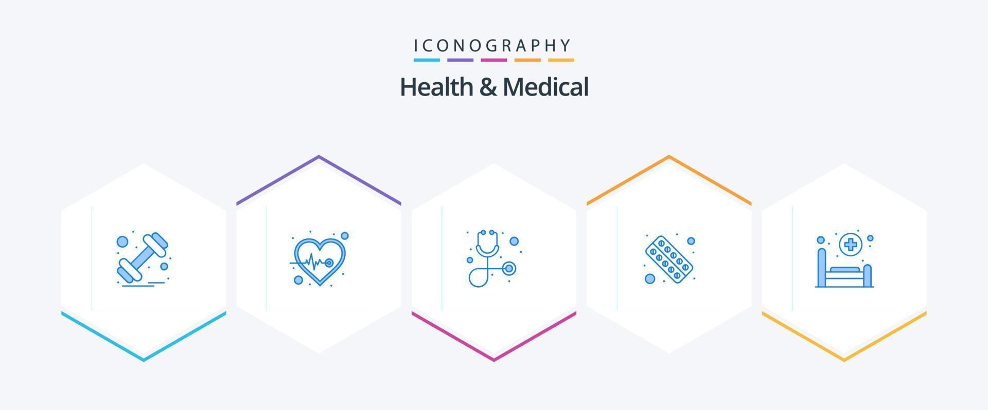 Gezondheid en medisch 25 blauw icoon pak inclusief ziekenhuis. geneesmiddel. diagnose. Gezondheid. geschiktheid vector