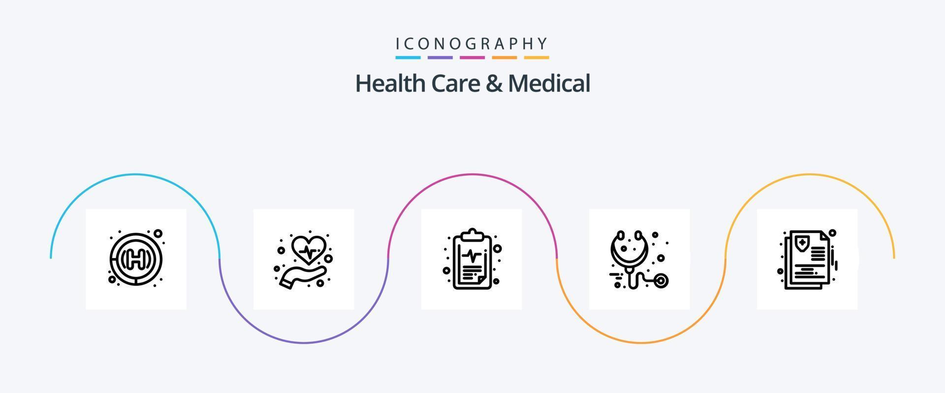 Gezondheid zorg en medisch lijn 5 icoon pak inclusief verzekering. zorg. Gezondheid. stethoscoop. Gezondheid vector