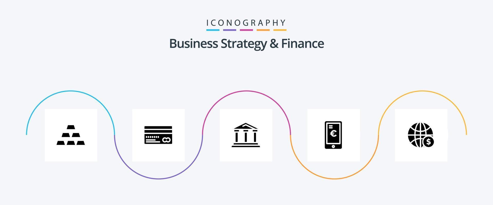 bedrijf strategie en financiën glyph 5 icoon pak inclusief . rechtbank . credit kaart . financiën . bank vector