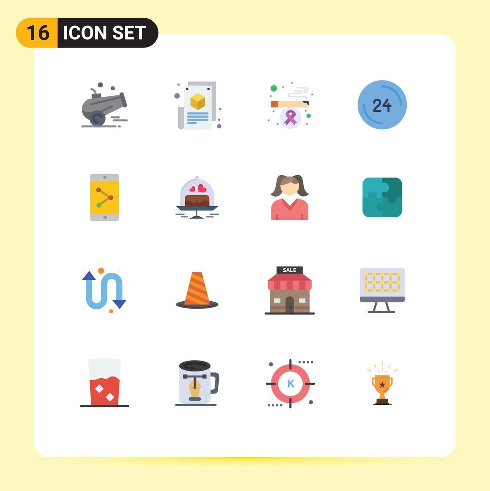 16 thematisch vector vlak kleuren en bewerkbare symbolen van app delen contact ontwerp klok altijd bewerkbare pak van creatief vector ontwerp elementen