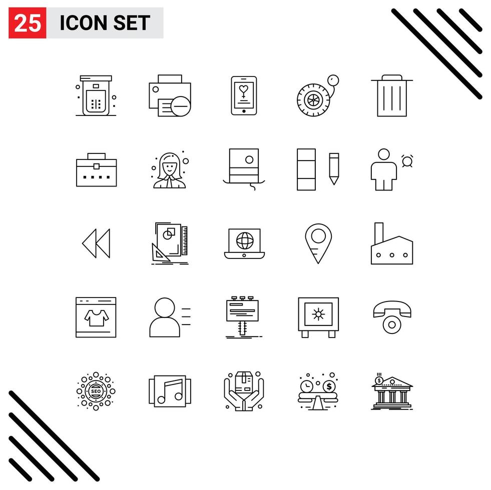 reeks van 25 modern ui pictogrammen symbolen tekens voor verwijderen pomp hardware druk liefde bewerkbare vector ontwerp elementen