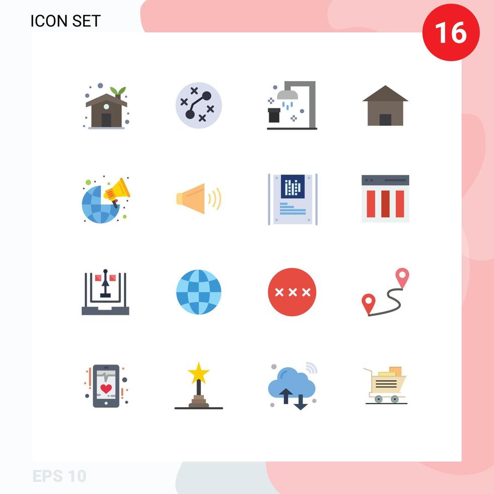 pak van 16 modern vlak kleuren tekens en symbolen voor web afdrukken media zo net zo uitzending huis bad huis gebouw bewerkbare pak van creatief vector ontwerp elementen