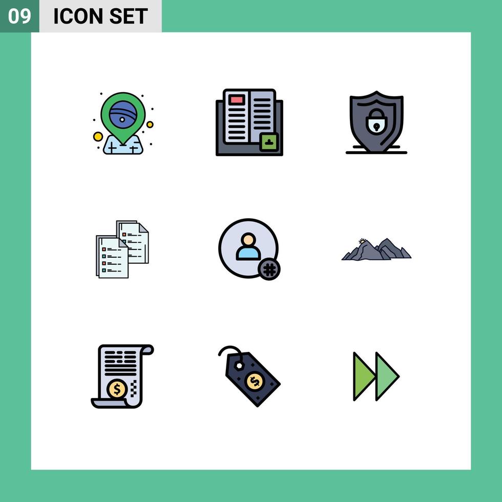 voorraad vector icoon pak van 9 lijn tekens en symbolen voor papier gegevens school- analytics veiligheid bewerkbare vector ontwerp elementen