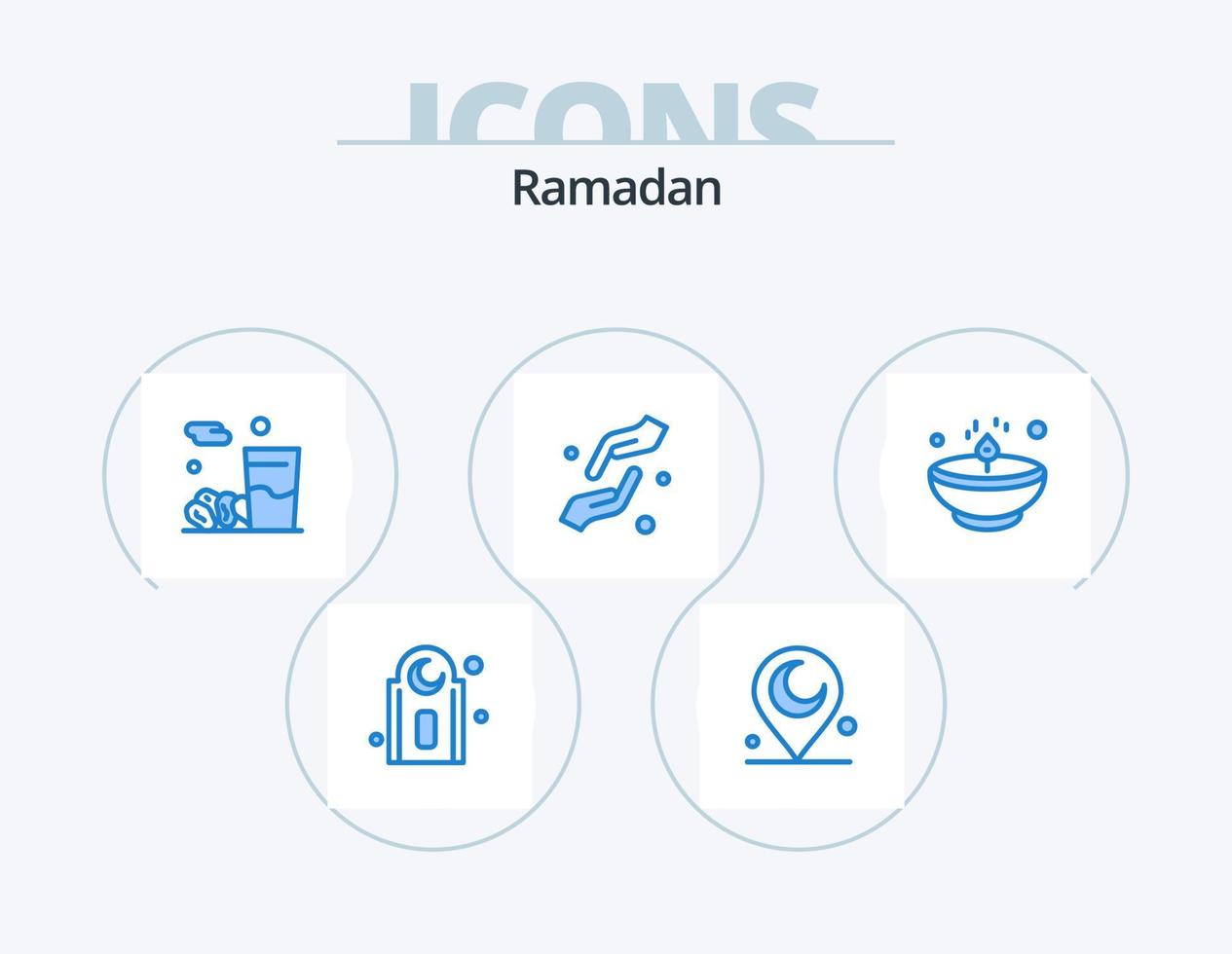 Ramadan blauw icoon pak 5 icoon ontwerp. gloed. helder. iftar. shahada. handen vector