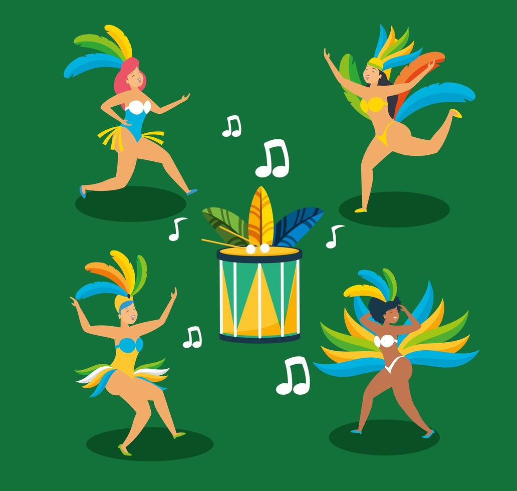 Braziliaanse meisjes in carnavalskostuums dansset vector