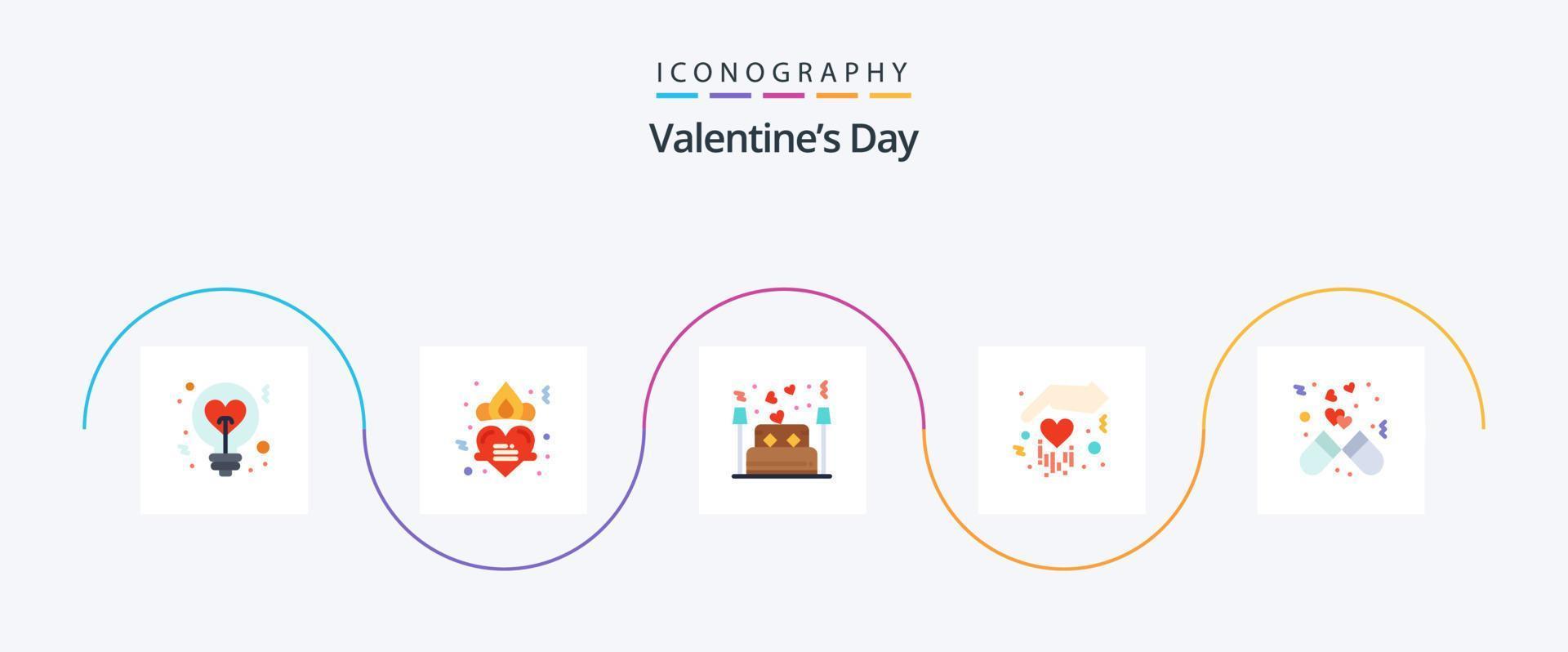 valentijnsdag dag vlak 5 icoon pak inclusief capsule. hand. romantiek. geschenk. minnaar vector